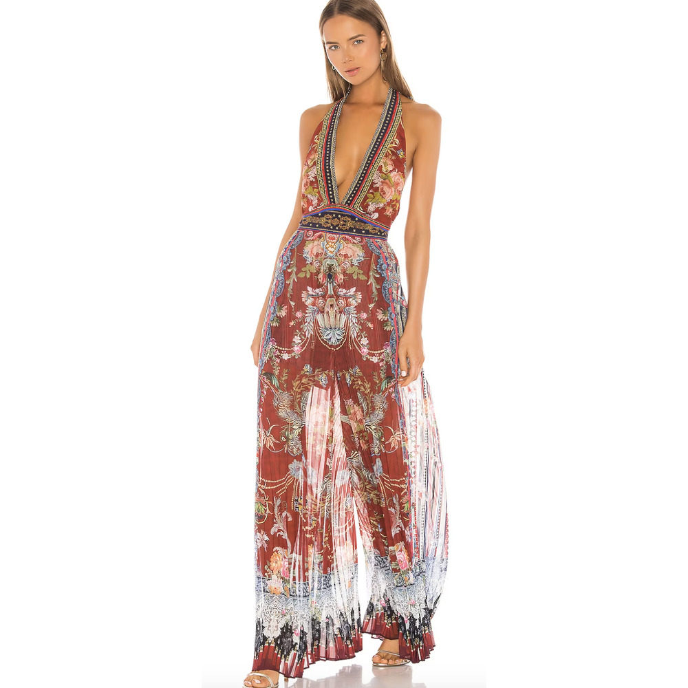 Camilla Women’s Tie Neck Halter Jumpsuit Dress Sz XS